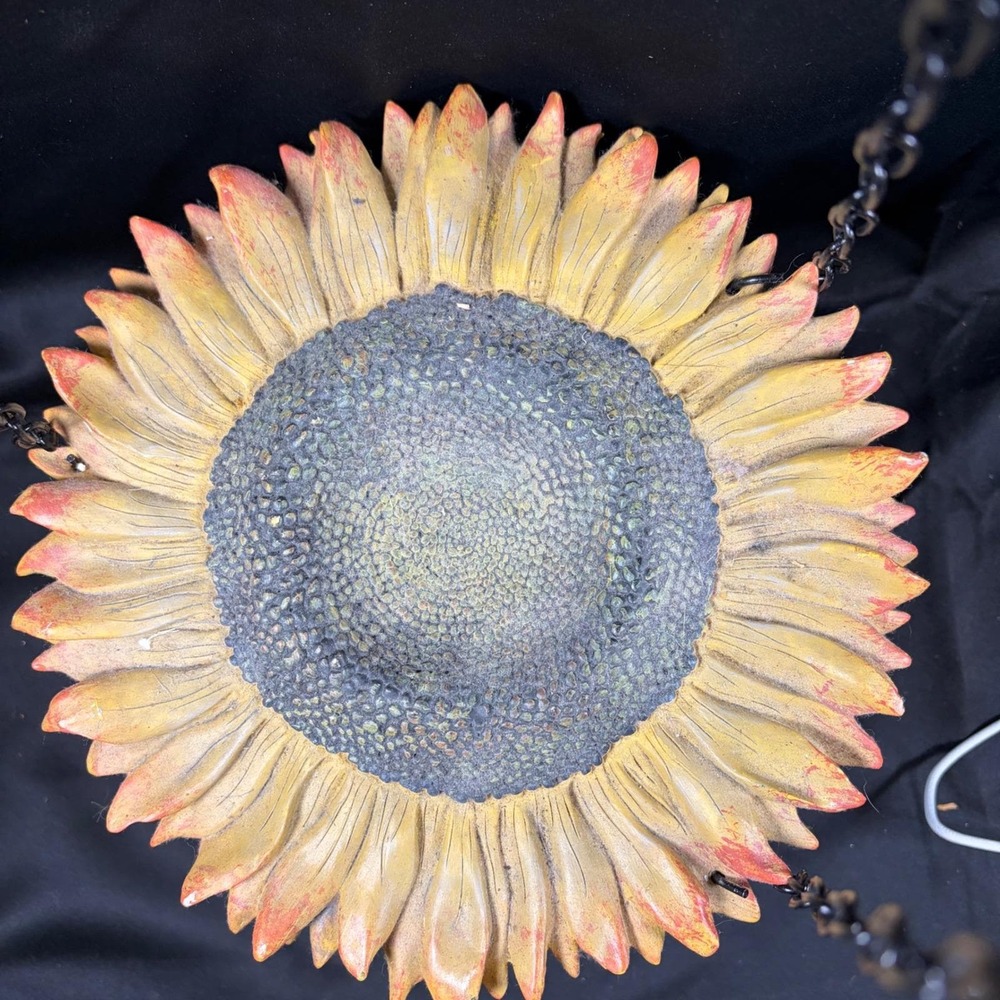 Vintage Hand Painted Cast Resin Sunflower Hanging Bird Feeder Garden Decor 10"